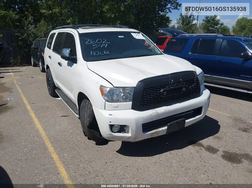 2016 Toyota Sequoia Platinum 5.7L V8 VIN: 5TDDW5G16GS135938 Lot: 45594881