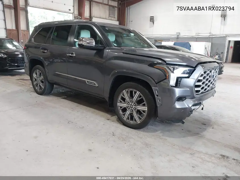 2024 Toyota Sequoia Capstone VIN: 7SVAAABA1RX023794 Lot: 45417031