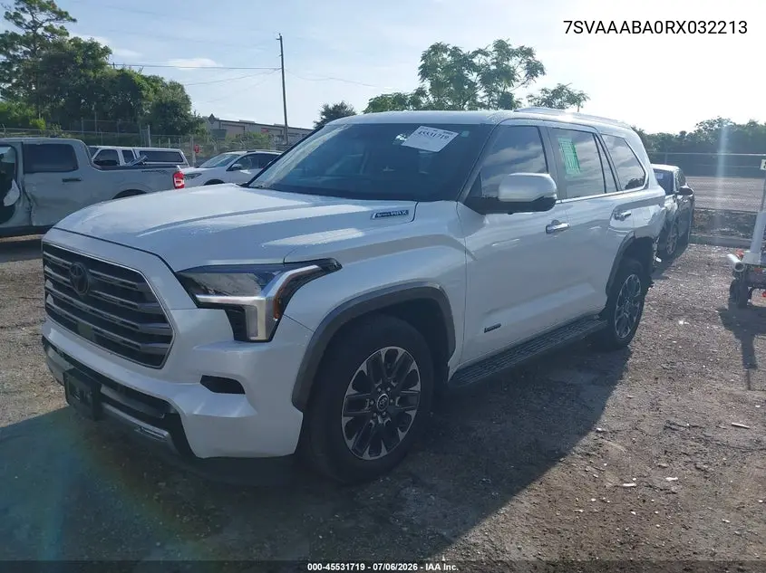 2024 Toyota Sequoia Limited VIN: 7SVAAABA0RX032213 Lot: 45531719