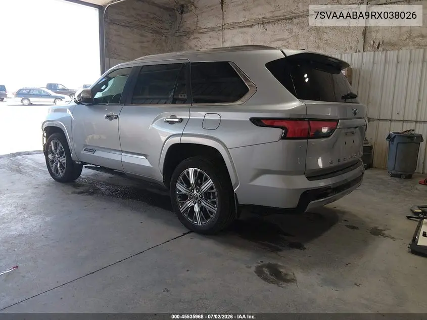 2024 Toyota Sequoia Capstone VIN: 7SVAAABA9RX038026 Lot: 45535968