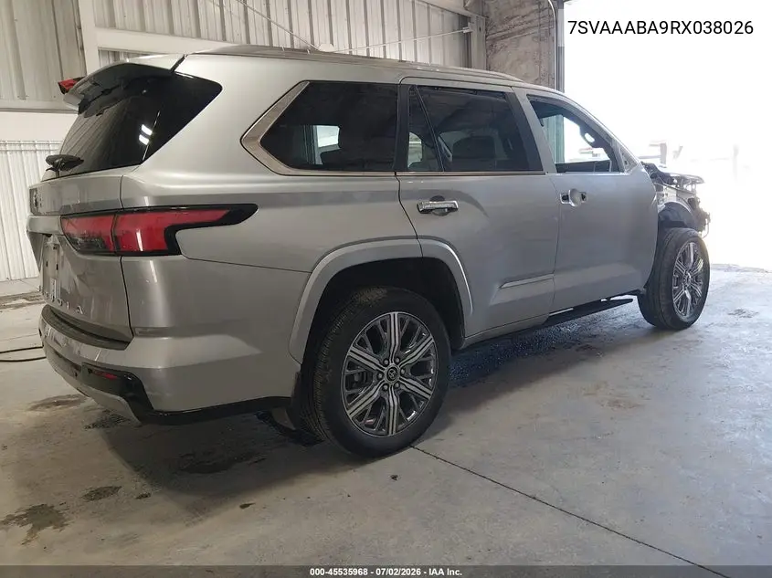 2024 Toyota Sequoia Capstone VIN: 7SVAAABA9RX038026 Lot: 45535968