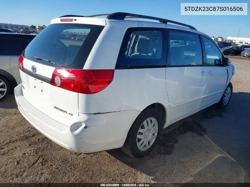 5TDZK23C87S016506 2007 Toyota Sienna Ce