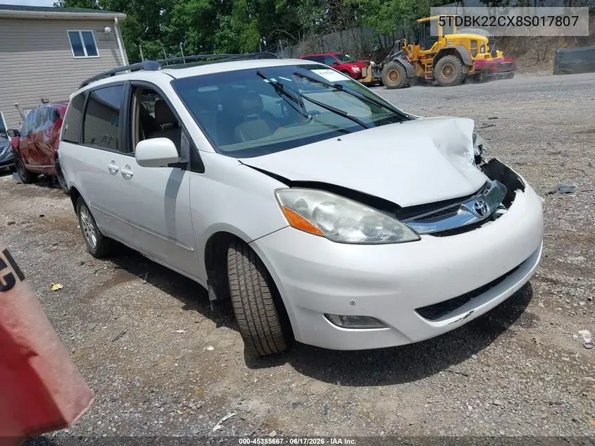 2008 Toyota Sienna Limited VIN: 5TDBK22CX8S017807 Lot: 45385667