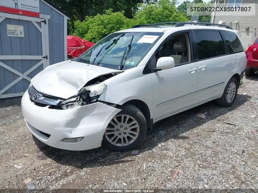 2008 Toyota Sienna Limited VIN: 5TDBK22CX8S017807 Lot: 45385667