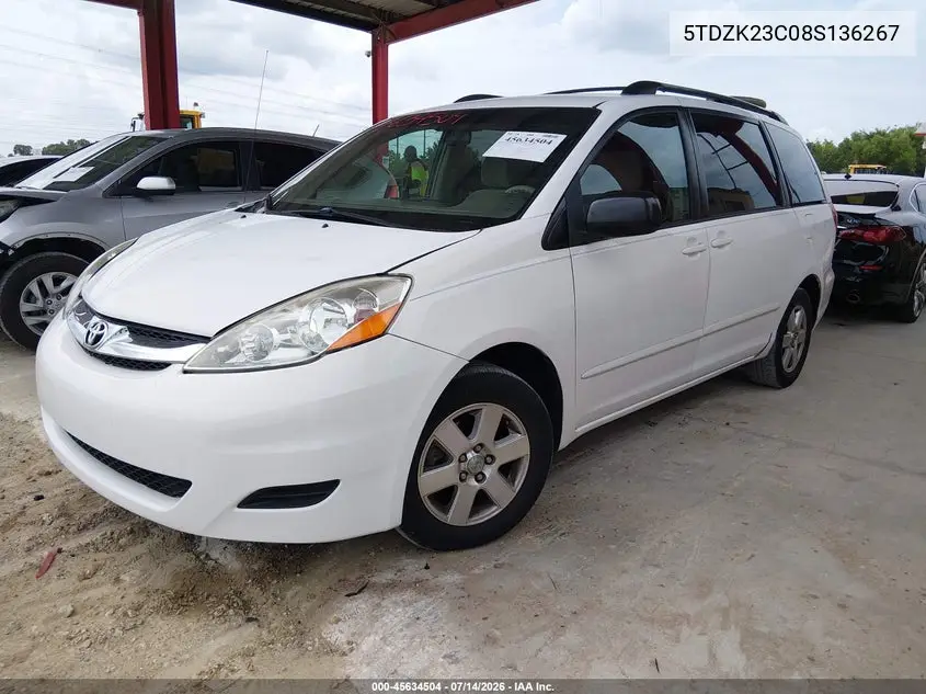2008 Toyota Sienna Le VIN: 5TDZK23C08S136267 Lot: 45634504