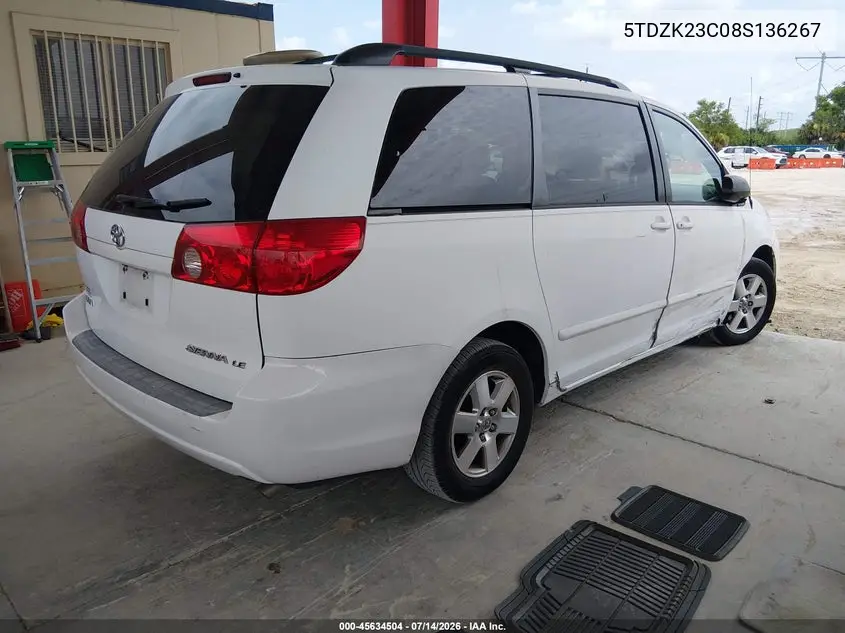 2008 Toyota Sienna Le VIN: 5TDZK23C08S136267 Lot: 45634504
