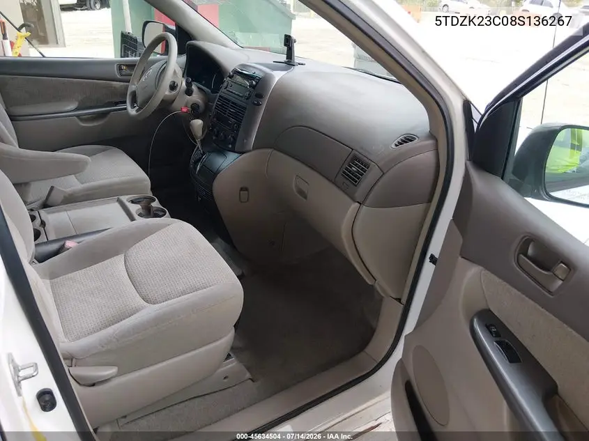 2008 Toyota Sienna Le VIN: 5TDZK23C08S136267 Lot: 45634504