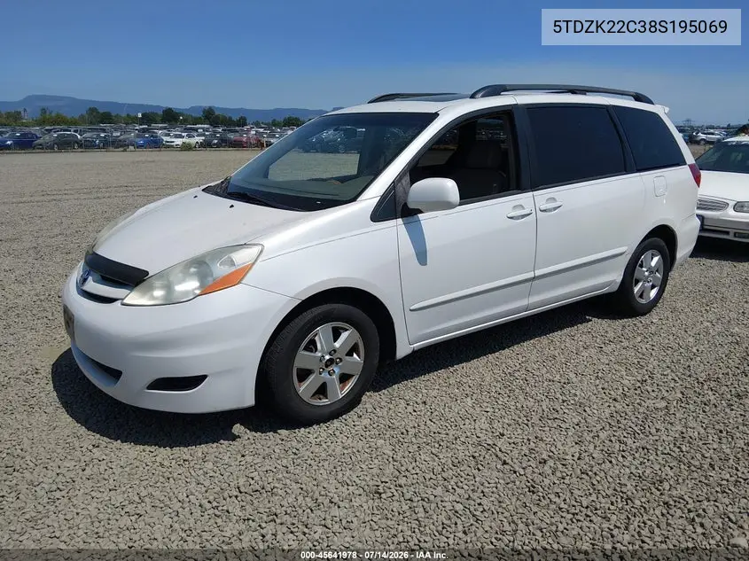 2008 Toyota Sienna Xle VIN: 5TDZK22C38S195069 Lot: 45641978