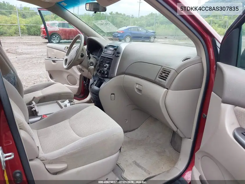 2010 Toyota Sienna Le VIN: 5TDKK4CC8AS307835 Lot: 45675027