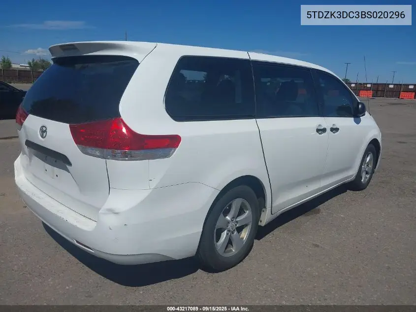 5TDZK3DC3BS020296 2011 Toyota Sienna Base V6