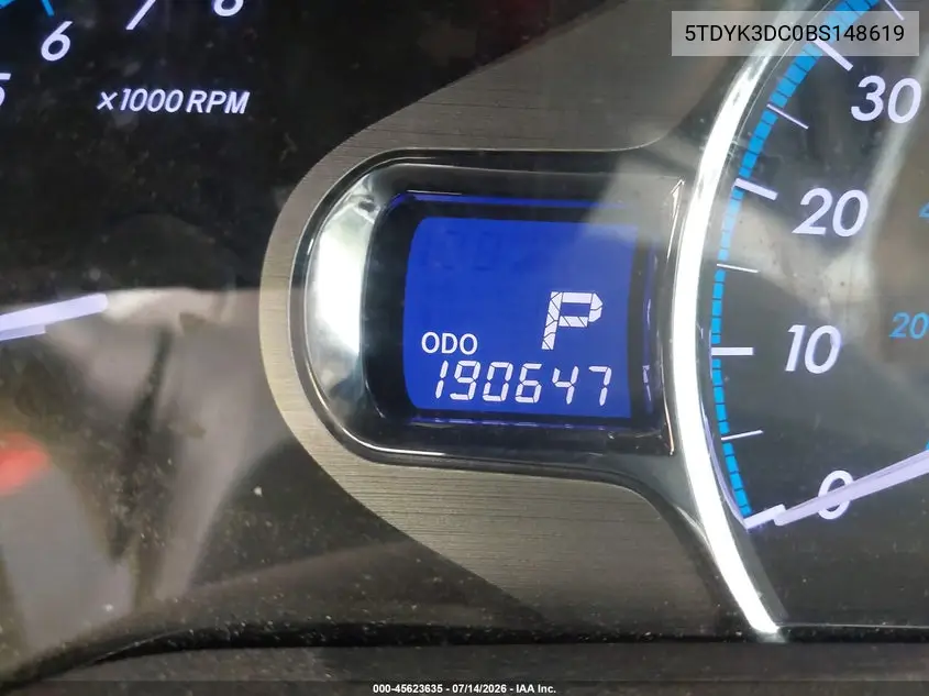 2011 Toyota Sienna Xle V6 VIN: 5TDYK3DC0BS148619 Lot: 45623635