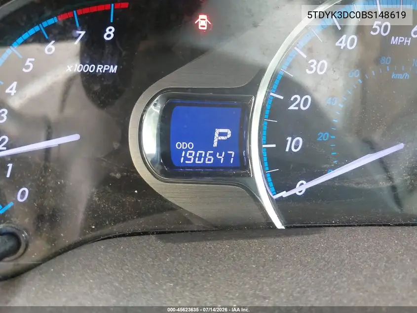 2011 Toyota Sienna Xle V6 VIN: 5TDYK3DC0BS148619 Lot: 45623635