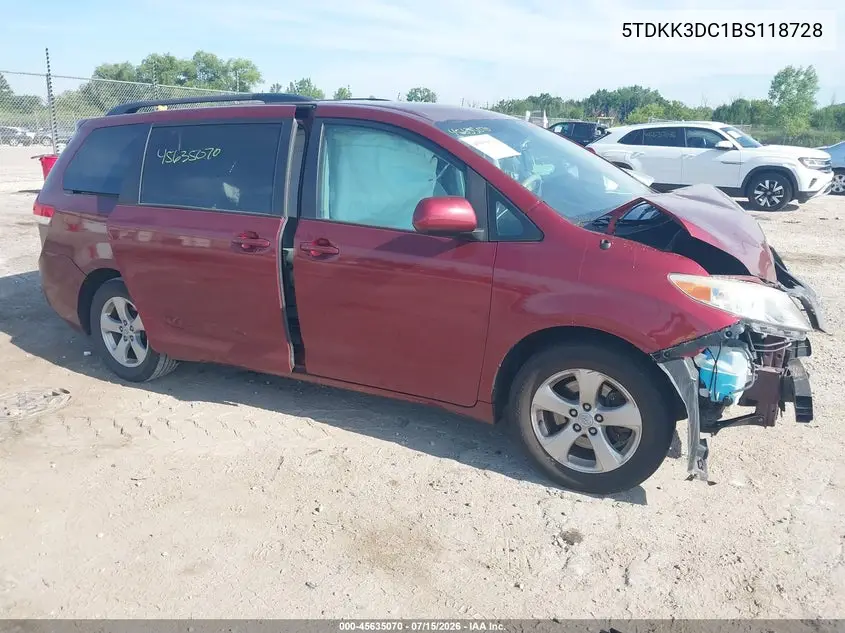 2011 Toyota Sienna Le V6 VIN: 5TDKK3DC1BS118728 Lot: 45635070