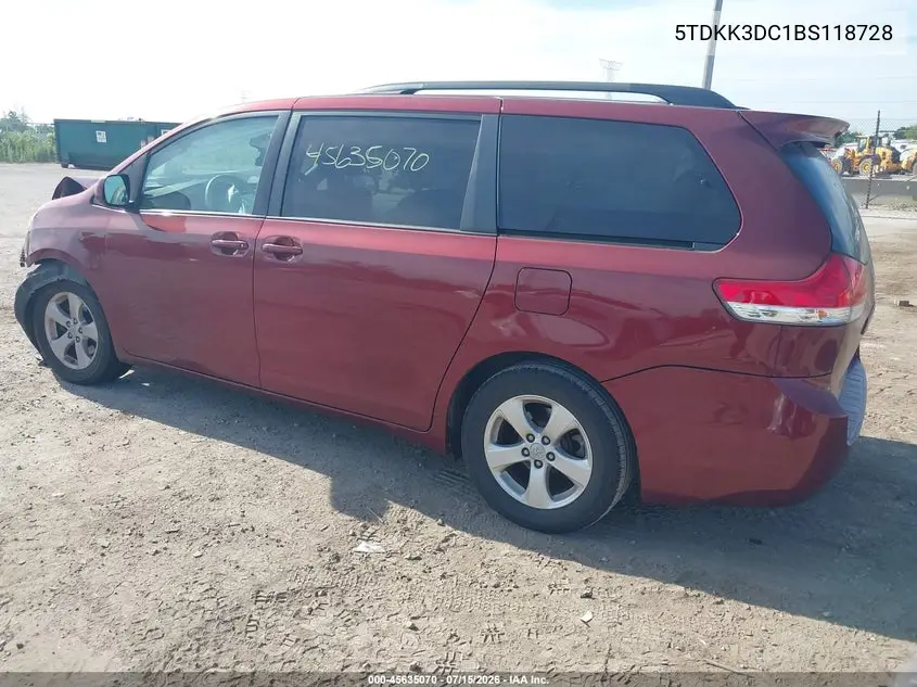 2011 Toyota Sienna Le V6 VIN: 5TDKK3DC1BS118728 Lot: 45635070