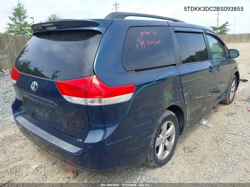 2011 Toyota Sienna Le V6 VIN: 5TDKK3DC2BS093855 Lot: 45653082