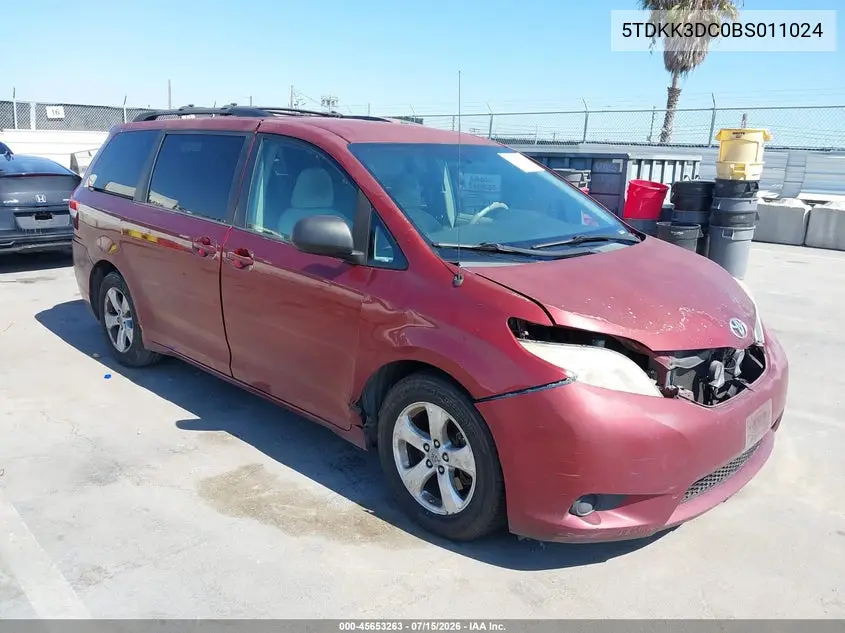 2011 Toyota Sienna Le V6 VIN: 5TDKK3DC0BS011024 Lot: 45653263