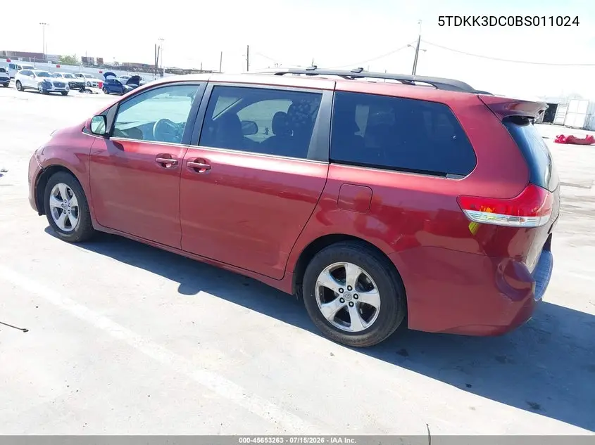 2011 Toyota Sienna Le V6 VIN: 5TDKK3DC0BS011024 Lot: 45653263