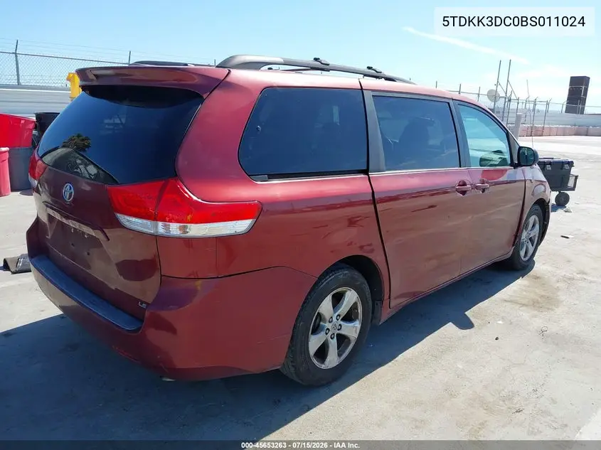 2011 Toyota Sienna Le V6 VIN: 5TDKK3DC0BS011024 Lot: 45653263