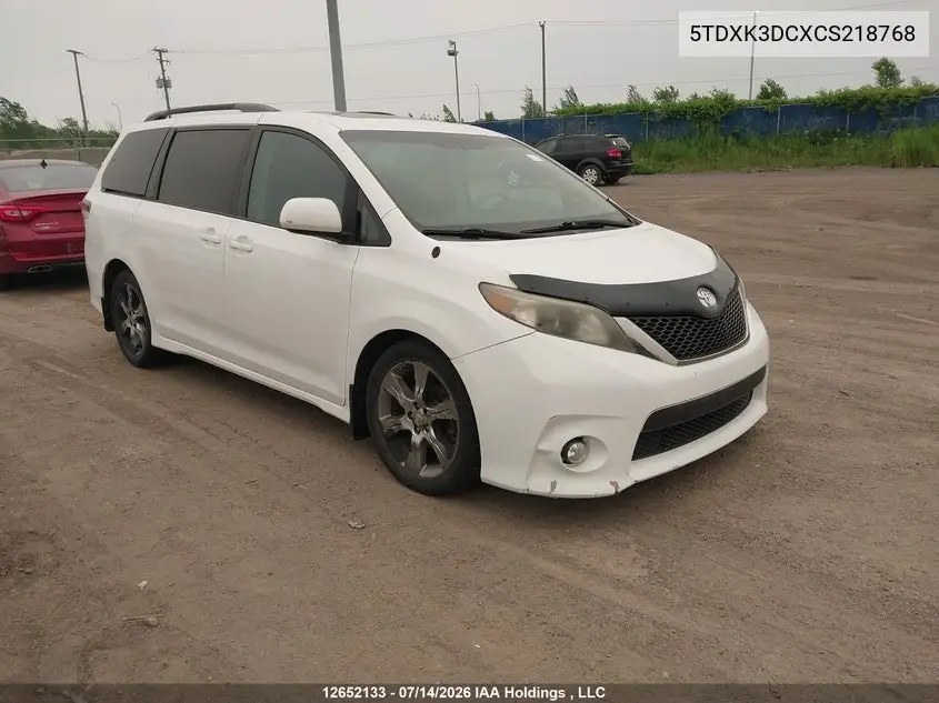 2012 Toyota Sienna Se 8 Passenger VIN: 5TDXK3DCXCS218768 Lot: 12652133x