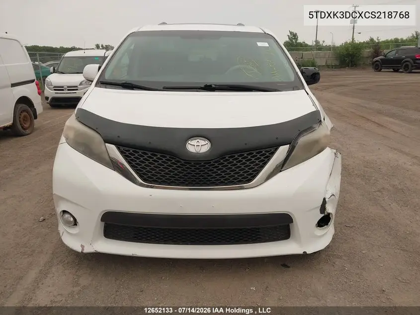2012 Toyota Sienna Se 8 Passenger VIN: 5TDXK3DCXCS218768 Lot: 12652133x