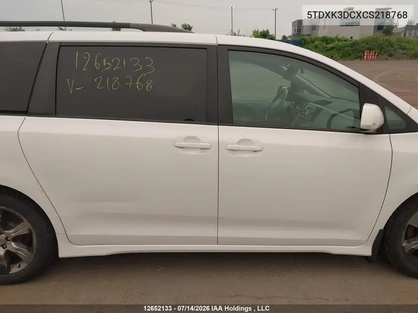 2012 Toyota Sienna Se 8 Passenger VIN: 5TDXK3DCXCS218768 Lot: 12652133x