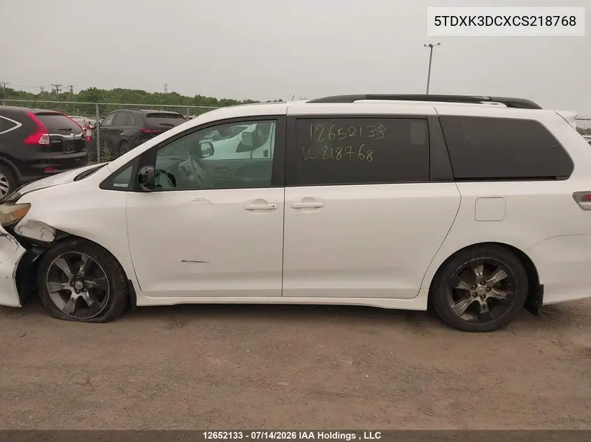 2012 Toyota Sienna Se 8 Passenger VIN: 5TDXK3DCXCS218768 Lot: 12652133x