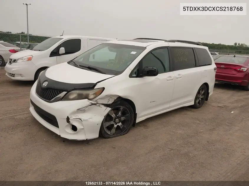 2012 Toyota Sienna Se 8 Passenger VIN: 5TDXK3DCXCS218768 Lot: 12652133x