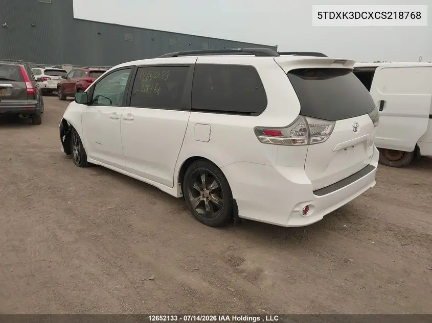 2012 Toyota Sienna Se 8 Passenger VIN: 5TDXK3DCXCS218768 Lot: 12652133x