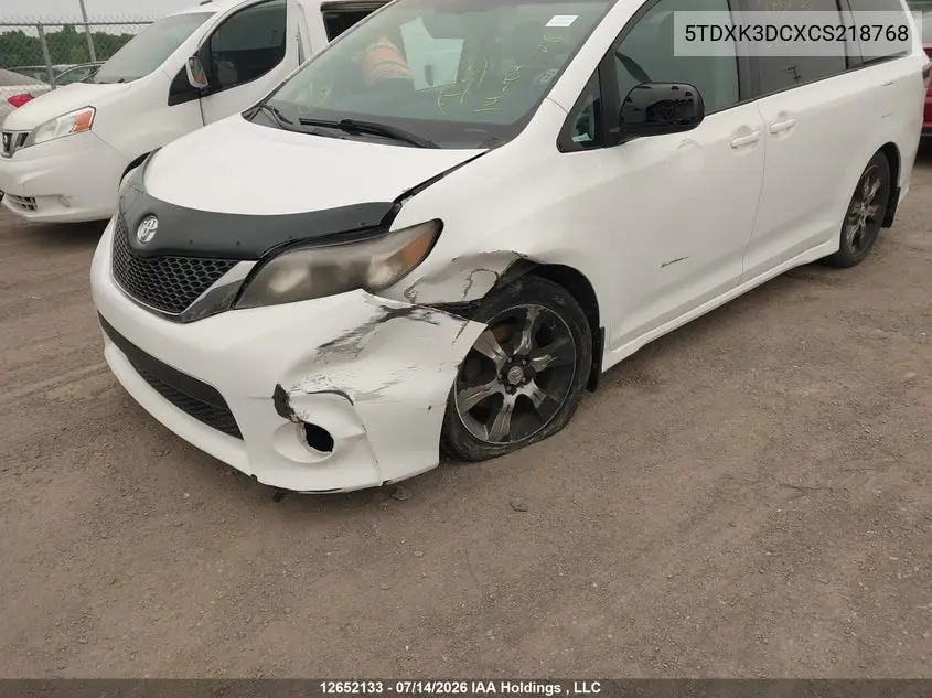 2012 Toyota Sienna Se 8 Passenger VIN: 5TDXK3DCXCS218768 Lot: 12652133x