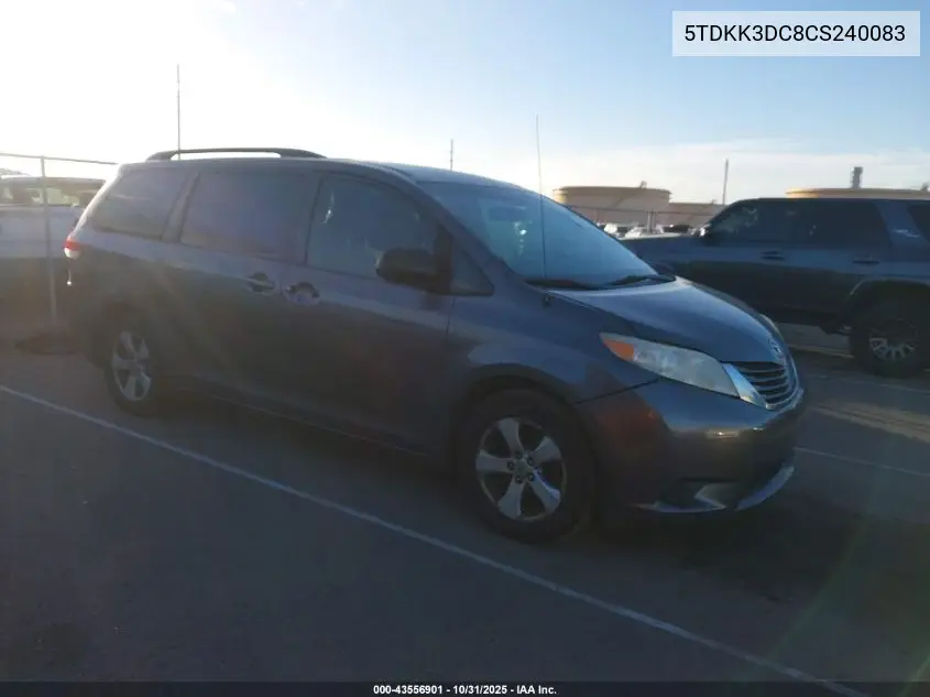 5TDKK3DC8CS240083 2012 Toyota Sienna Le V6 7 Passenger Auto Access Seat/Le V6 8 Passenger