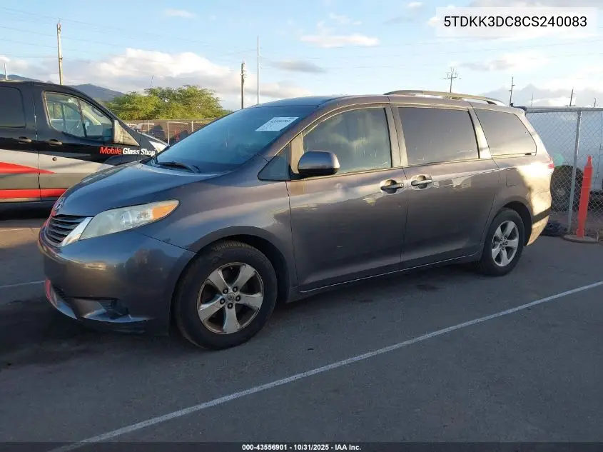 5TDKK3DC8CS240083 2012 Toyota Sienna Le V6 7 Passenger Auto Access Seat/Le V6 8 Passenger