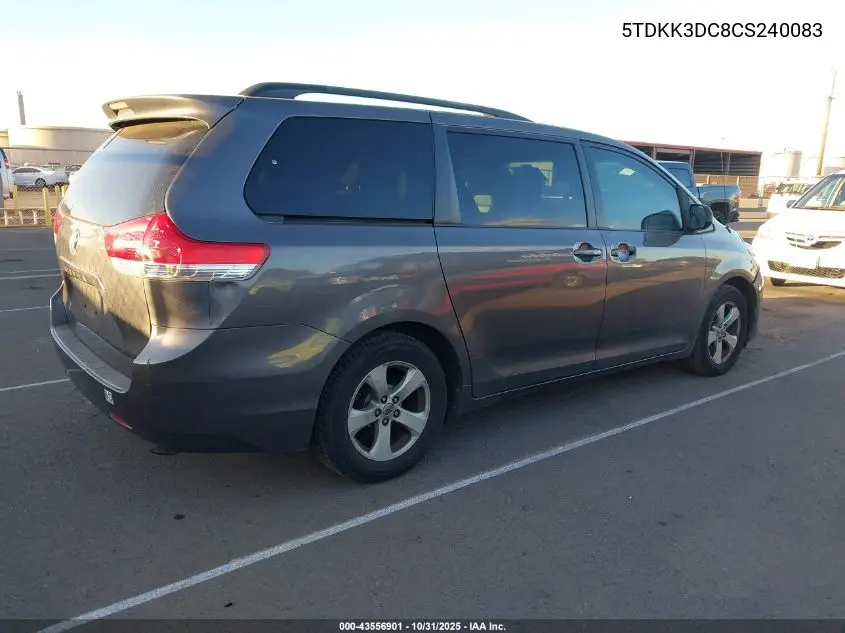 5TDKK3DC8CS240083 2012 Toyota Sienna Le V6 7 Passenger Auto Access Seat/Le V6 8 Passenger