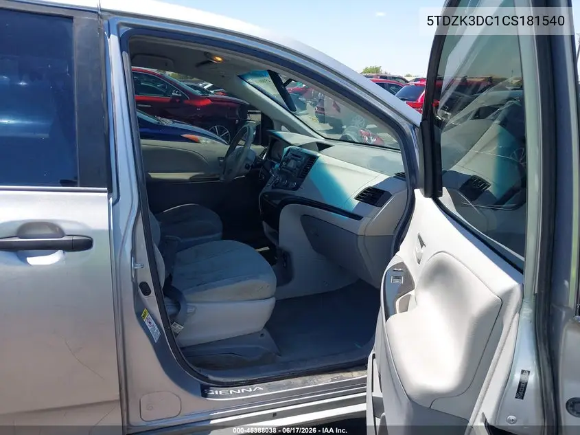 2012 Toyota Sienna Base V6 7 Passenger VIN: 5TDZK3DC1CS181540 Lot: 45388038