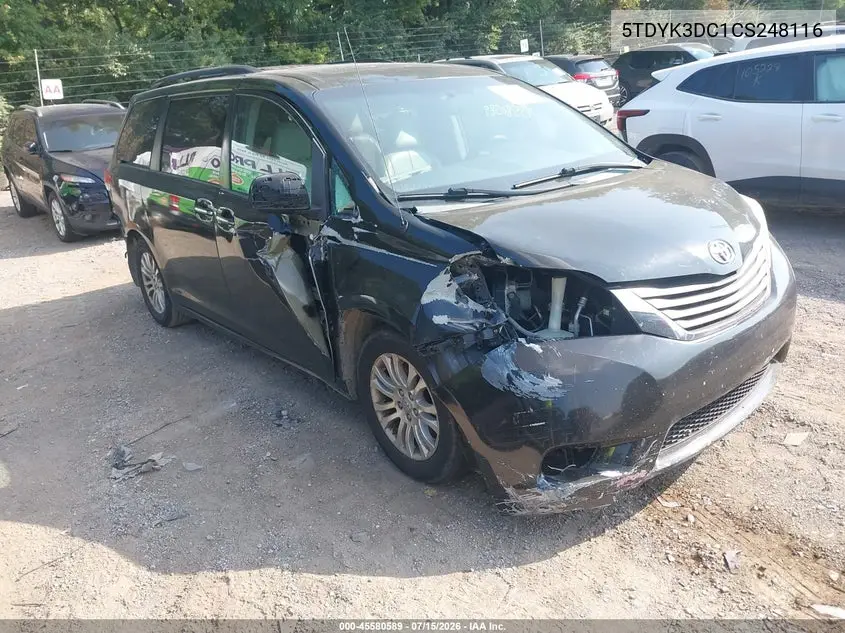 2012 Toyota Sienna Xle V6 8 Passenger VIN: 5TDYK3DC1CS248116 Lot: 45580589