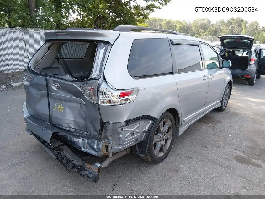 2012 Toyota Sienna Se 8 Passenger VIN: 5TDXK3DC9CS200584 Lot: 45656318