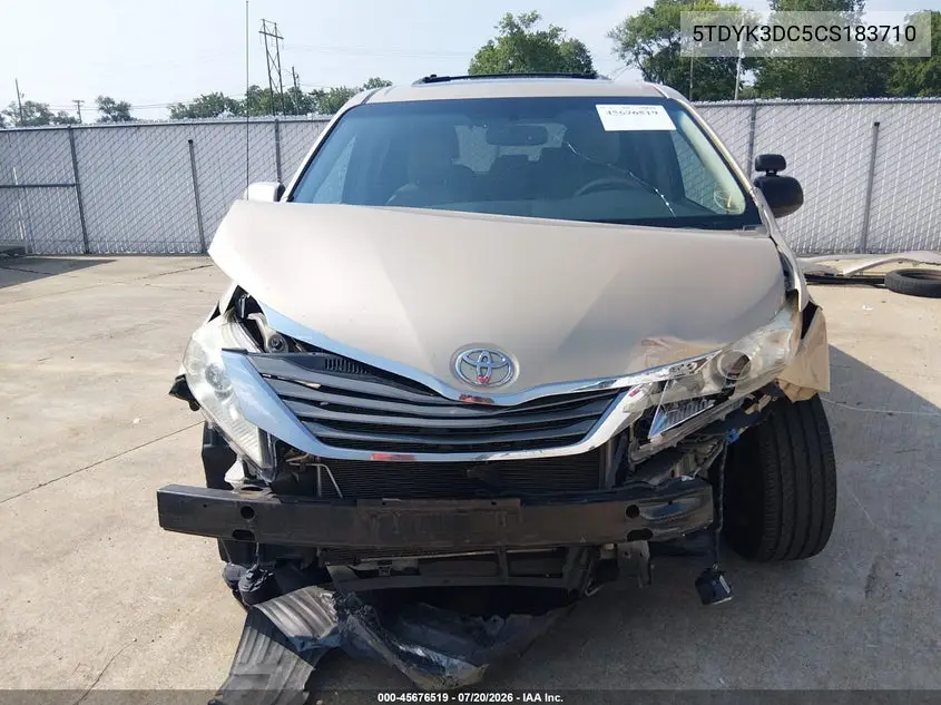 2012 Toyota Sienna Xle V6 8 Passenger VIN: 5TDYK3DC5CS183710 Lot: 45676519
