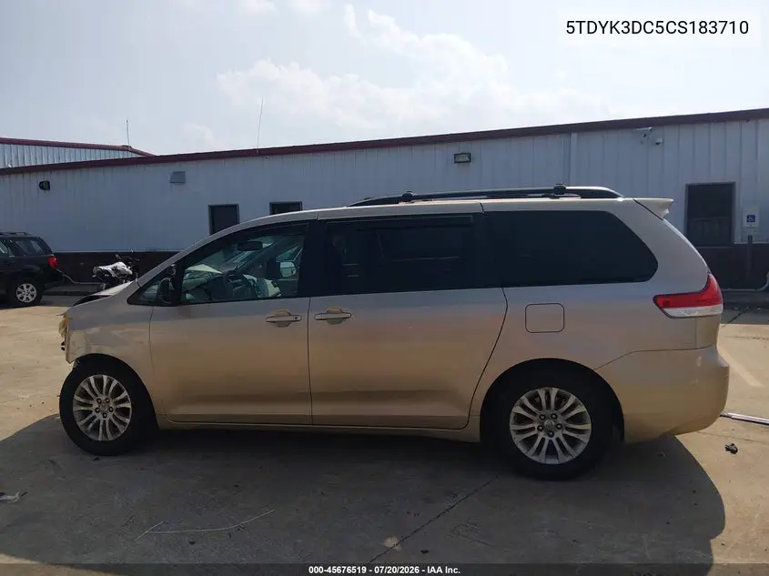 2012 Toyota Sienna Xle V6 8 Passenger VIN: 5TDYK3DC5CS183710 Lot: 45676519