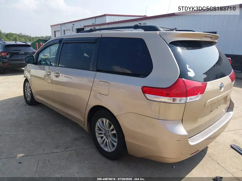 2012 Toyota Sienna Xle V6 8 Passenger VIN: 5TDYK3DC5CS183710 Lot: 45676519