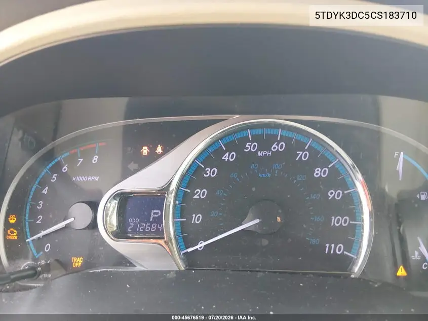 2012 Toyota Sienna Xle V6 8 Passenger VIN: 5TDYK3DC5CS183710 Lot: 45676519