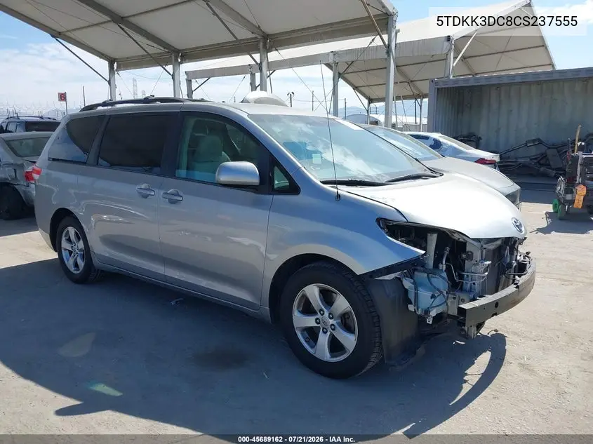 2012 Toyota Sienna Le V6 8 Passenger VIN: 5TDKK3DC8CS237555 Lot: 45689162