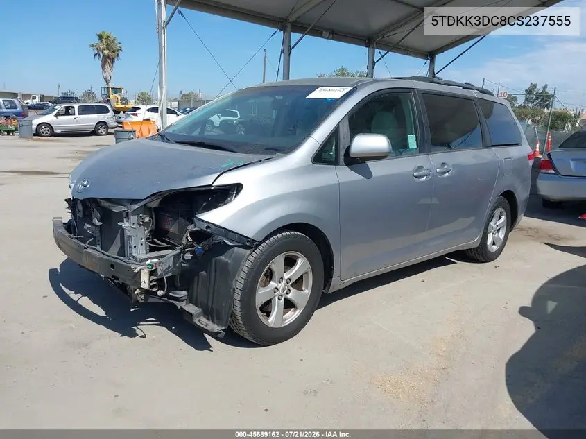 2012 Toyota Sienna Le V6 8 Passenger VIN: 5TDKK3DC8CS237555 Lot: 45689162
