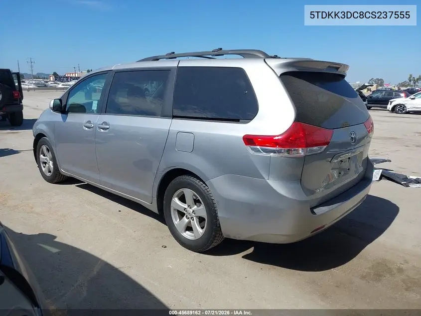 2012 Toyota Sienna Le V6 8 Passenger VIN: 5TDKK3DC8CS237555 Lot: 45689162