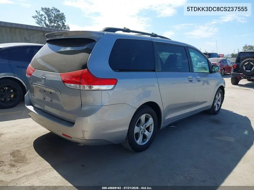 2012 Toyota Sienna Le V6 8 Passenger VIN: 5TDKK3DC8CS237555 Lot: 45689162