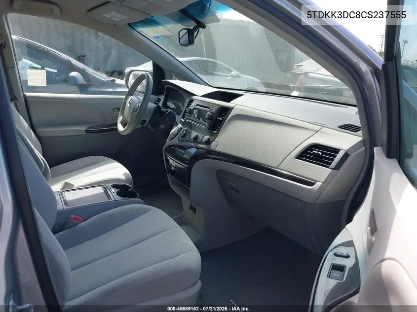 2012 Toyota Sienna Le V6 8 Passenger VIN: 5TDKK3DC8CS237555 Lot: 45689162