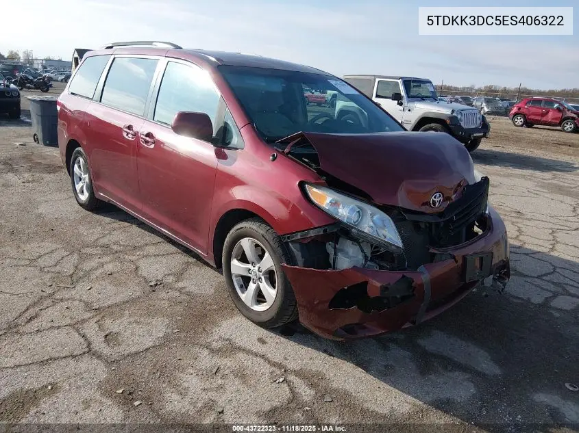 5TDKK3DC5ES406322 2014 Toyota Sienna Le V6 8 Passenger