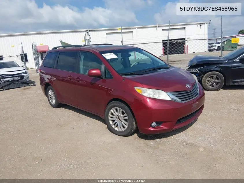 2014 Toyota Sienna Xle V6 8 Passenger VIN: 5TDYK3DC7ES458965 Lot: 45683373