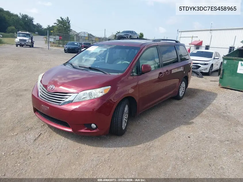 2014 Toyota Sienna Xle V6 8 Passenger VIN: 5TDYK3DC7ES458965 Lot: 45683373