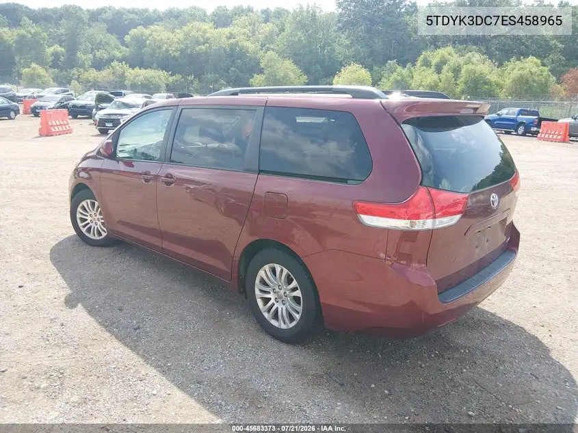 2014 Toyota Sienna Xle V6 8 Passenger VIN: 5TDYK3DC7ES458965 Lot: 45683373