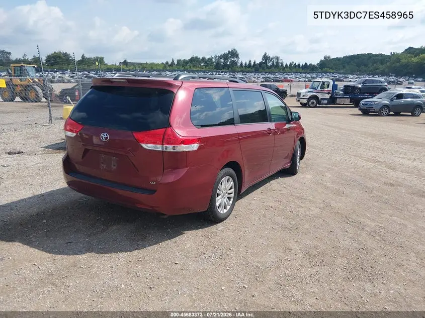 2014 Toyota Sienna Xle V6 8 Passenger VIN: 5TDYK3DC7ES458965 Lot: 45683373