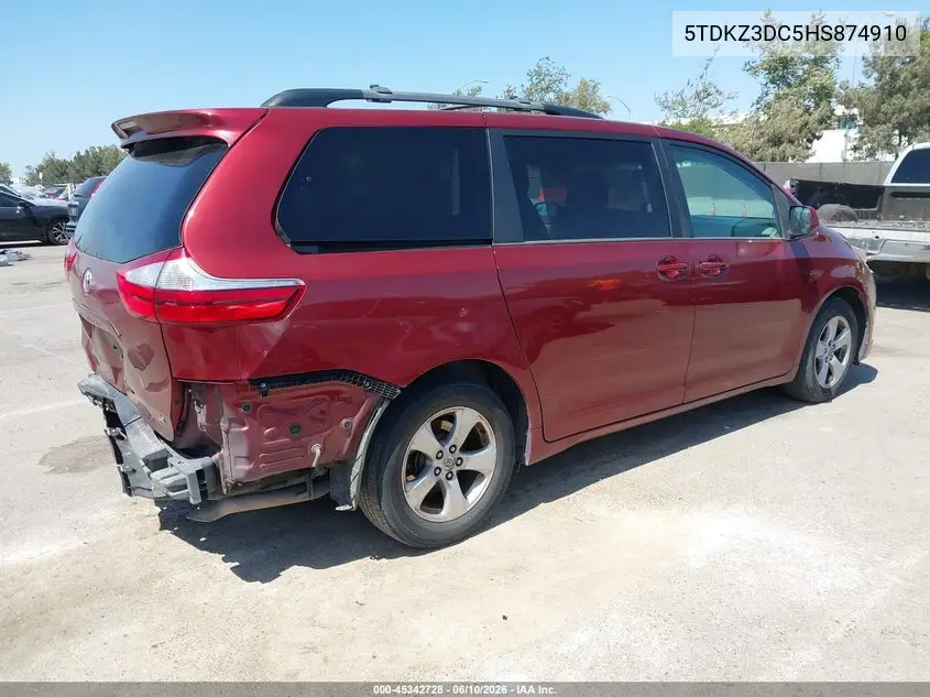 2017 Toyota Sienna Le 8 Passenger VIN: 5TDKZ3DC5HS874910 Lot: 45342728